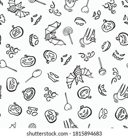 Vector doodle halloween candy pattern. Line art design. Food, packaging. Modern surface design. Perfect for your creepy party.