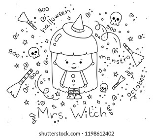 Vector doodle halloween items, decorations, lettering and design elements
