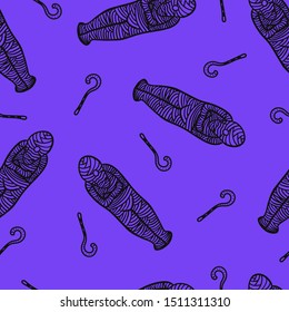 vector doodle halloween mummy outlines seamless pattern on violet