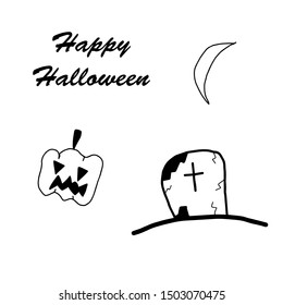 vector doodle halloween Pumpkin coffin moon at night