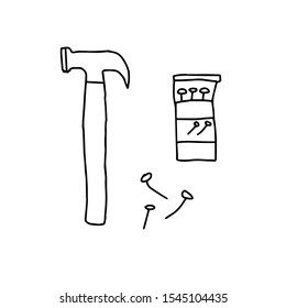 vector doodle hammer and nail art 