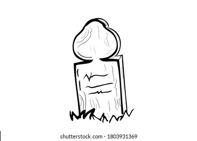 Vector Doodle Hand Draw Sketch, Islam Wooden Grave and grass, Isolated on White
