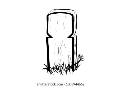 Vector Doodle Hand Draw Sketch, Islam Wooden Grave and grass, Isolated on White
