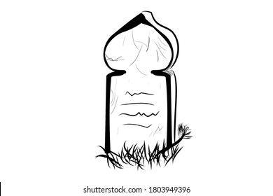 Vector Doodle Hand Draw Sketch, Islam Wooden Grave and grass, Isolated on White
