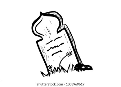 Vector Doodle Hand Draw Sketch, Islam Wooden Grave and grass, Isolated on White
