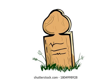 Vector Doodle Hand Draw Sketch, Islam Wooden Grave And Grass, Isolated On White
