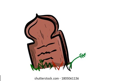 Vector Doodle Hand Draw Sketch, Islam Wooden Grave and grass, Isolated on White
