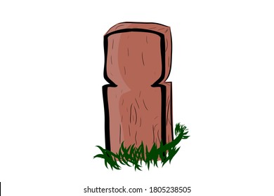 Vector Doodle Hand Draw Sketch, Islam Wooden Grave and grass, Isolated on White
