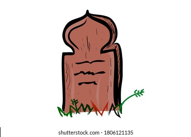 Vector Doodle Hand Draw Sketch, Islam Wooden Grave and grass, Isolated on White
