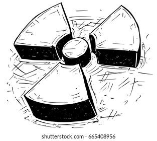 Vector doodle hand drawing illustration of nuclear radiation symbol.