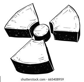 Vector doodle hand drawing illustration of nuclear radiation symbol.