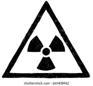 Vector doodle hand drawing illustration of nuclear radiation symbol.