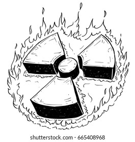 Vector doodle hand drawing illustration of nuclear radiation symbol.