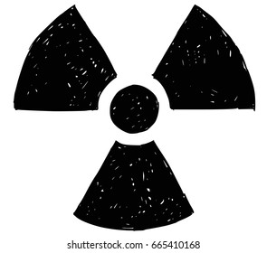 Vector doodle hand drawing illustration of nuclear radiation symbol.