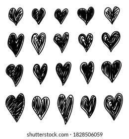 Vector Doodle Hand Drawn Black Hearts Set Collection Illustration