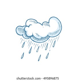 vector Doodle of Hand Drawn cumulonimbus Clouds. Illustration of rain isolate on white background.