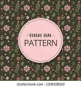 vector doodle hand drawn floral pattern seamless pattern ornament template in pink dark green