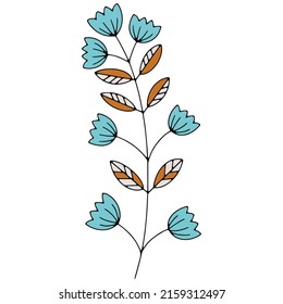 Vector doodle hand drawn flowers and herbal design elements. Line art leaves and floral objects. Vector illustration