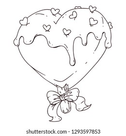 Vector doodle hand drawn illustration of an ice cream in a heart shape, with little heart sprinkles and cute ribbon. Cute colorful drawing for banners, posters, menu, leaflets, ads.