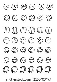 vector doodle hand drawn illustration different types of circles.