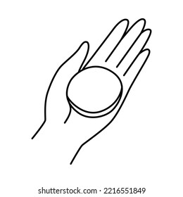 Vector doodle hand drawn illustration of a hand with a cotton pad for skin care treatment 