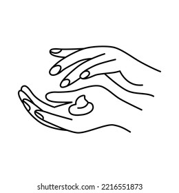 Vector doodle hand drawn illustration of hands applying skin care treatment, applying hand cream