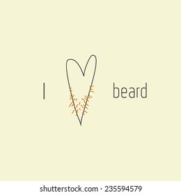 Vector doodle hand drawn illustration with bearded heart. I love beard.
