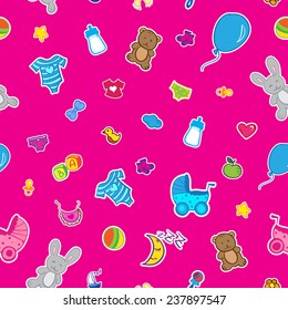 Vector doodle hand drawn seamless baby and pregnancy pattern in sticker style