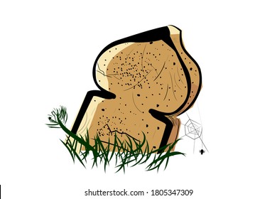 Vector Doodle Hand Drawn Sketch, Islam Wooden Grave and grass, Isolated on White
