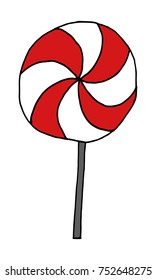 Vector doodle hand drawn spiral candy on stick.