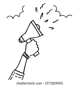 vector doodle a hand is holding a megaphone