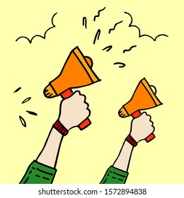 vector doodle a hand is holding a megaphone