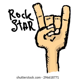 vector doodle hand sign rock n roll music on white. rock n roll icon