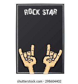 vector doodle hand sign rock n roll music on white. rock n roll icon. Rock concert poster design template
