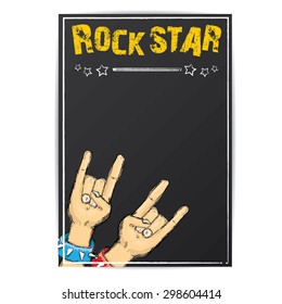 vector doodle hand sign rock n roll music on white. rock n roll icon. Rock concert poster design template
