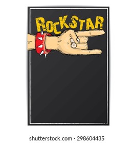 vector doodle hand sign rock n roll music on white. rock n roll icon. Rock concert poster design template
