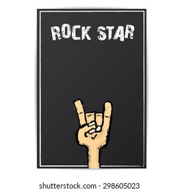 vector doodle hand sign rock n roll music on white. rock n roll icon. Rock concert poster design template
