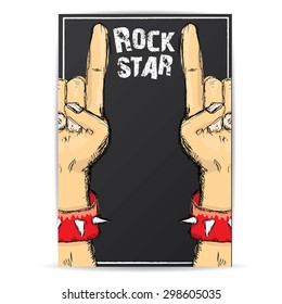 Vektorillustration-Doodle-Hand signiert Rock-n-Roll-Musik auf Weiß. Rock n Roll Symbol. Rock-Konzert-Plakatdesign-Vorlage
