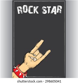 vector doodle hand sign rock n roll music on white. rock n roll icon. Rock concert poster design template
