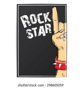 vector doodle hand sign rock n roll music on white. rock n roll icon. Rock concert poster design template
