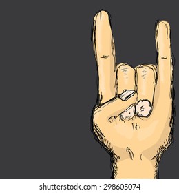 vector doodle hand sign rock n roll music on white. rock n roll icon. Rock concert poster design template
