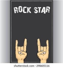 vector doodle hand sign rock n roll music on white. rock n roll icon. Rock concert poster design template
