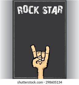 vector doodle hand sign rock n roll music on white. rock n roll icon. Rock concert poster design template
