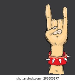 vector doodle hand sign rock n roll music on white. rock n roll icon. Rock concert poster design template
