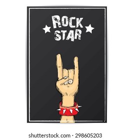 vector doodle hand sign rock n roll music on white. rock n roll icon. Rock concert poster design template
