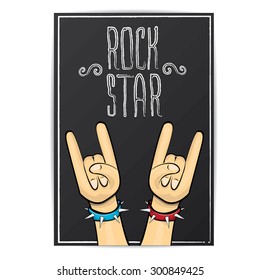 vector doodle hand sign rock n roll music on white. rock n roll icon. Rock concert poster design template