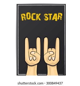 vector doodle hand sign rock n roll music on white. rock n roll icon. Rock concert poster design template