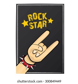 vector doodle hand sign rock n roll music on white. rock n roll icon. Rock concert poster design template