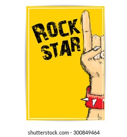 vector doodle hand sign rock n roll music on white. rock n roll icon. Rock concert poster design template