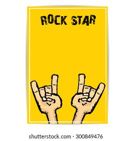 vector doodle hand sign rock n roll music on white. rock n roll icon. Rock concert poster design template